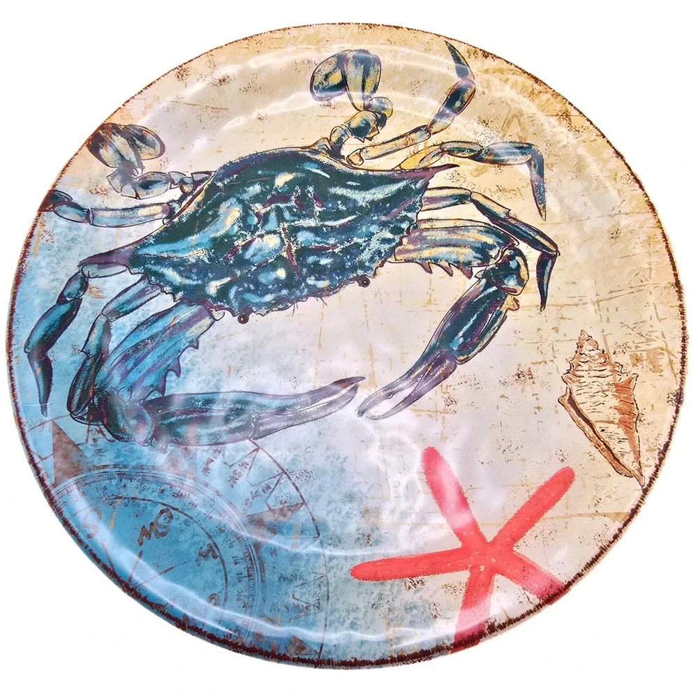 Pier 1 Imports Melamine Coastal Salad Plate Set Crab Turtle Seahorse Octopus 9in